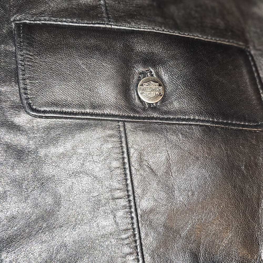 Harley-Davidson Rhinestone Logo Leather Vest Women’s Size 2W Black Biker Western - Picture 5 of 8
